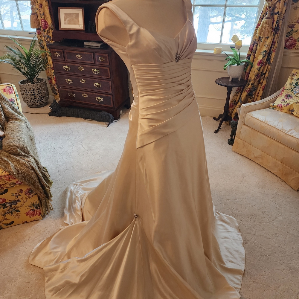 Creamy Rum Pink Satin Wedding Gown - Picture 3 of 9